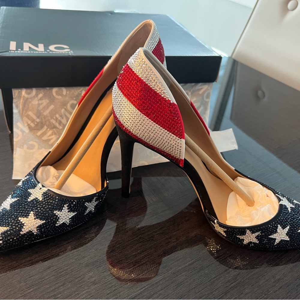 INC Red White & Blue Sparkling High Heels New in box  Never Worn